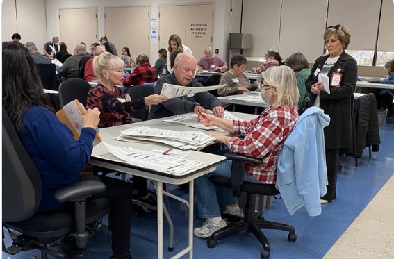 Hand count boards in Maricopa county work to hand-count audit ballots from the 2022 election.
