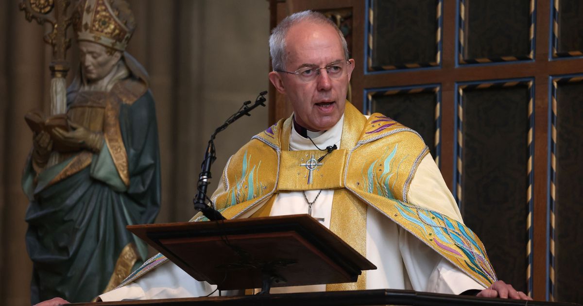 Justin Welby, the Archbishop Of Canterbury, delivers his Easter sermon at Canterbury Cathedral on April 17, 2022, in Canterbury, England.