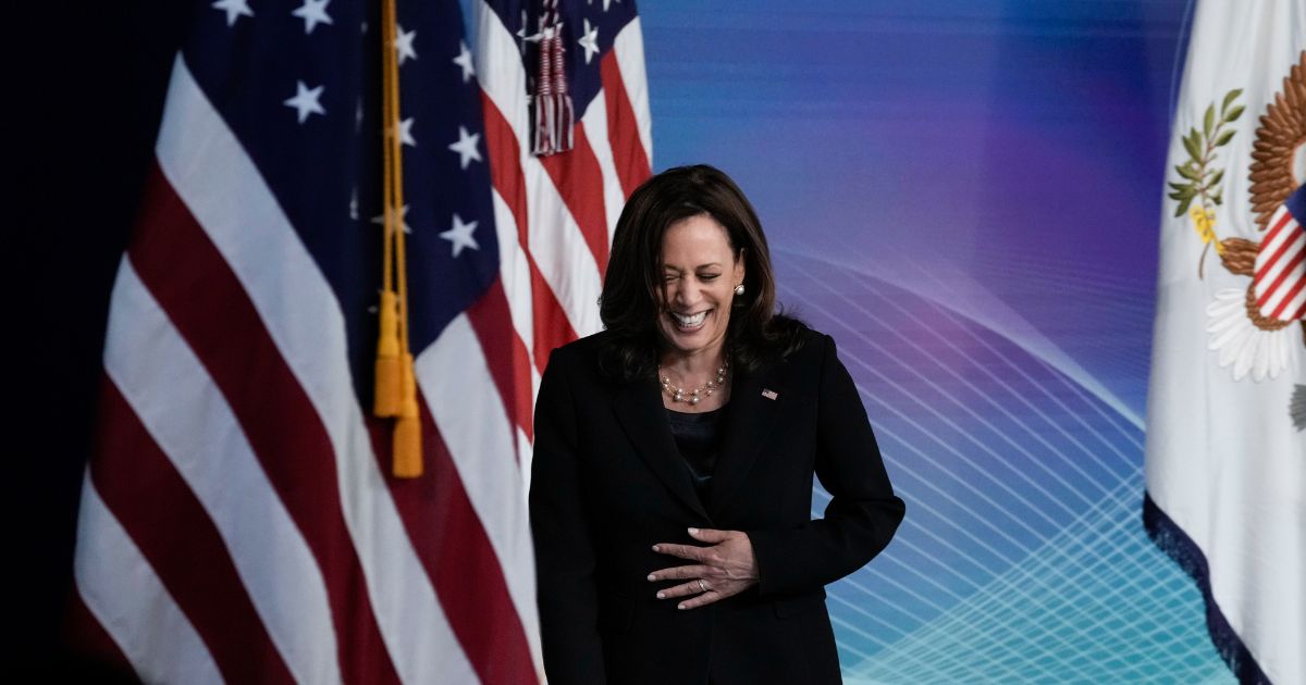 Vice President Kamala Harris laughs during an event at the White House complex on June 3, 2021, in Washington, D.C.