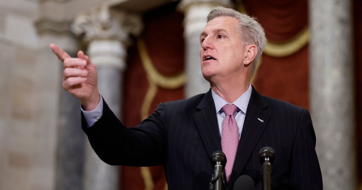 House Speaker Kevin McCarthy gestures during a news conference in Statuary Hall of the U.S. Capitol in Washington on Thursday.
