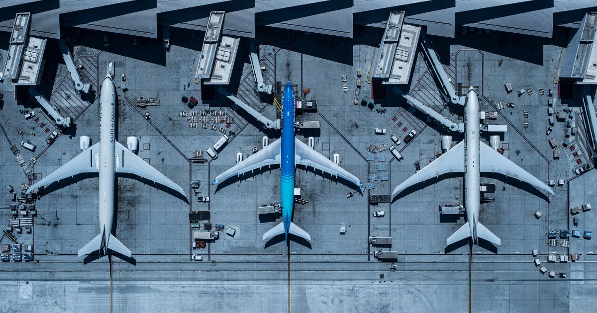 This stock photo shows an aerial shot of Los Angeles International airport.