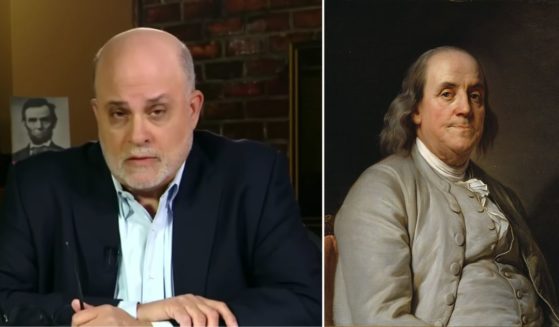 Fox News host Mark Levin exhorted House Republicans on Sunday to stop the tyrannical and destructive acts of the Biden administration. A portrait of Benjamin Franklin is seen on the right.