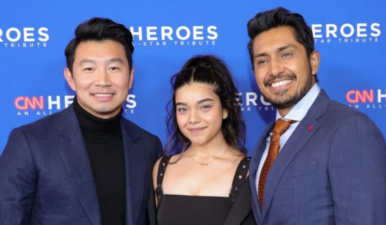 Marvel movie stars Simu Liu, left, Iman Vellani and Tenoch Huerta attend the 16th annual CNN Heroes: An All-Star Tribute at the American Museum of Natural History on Dec. 11 in New York City.