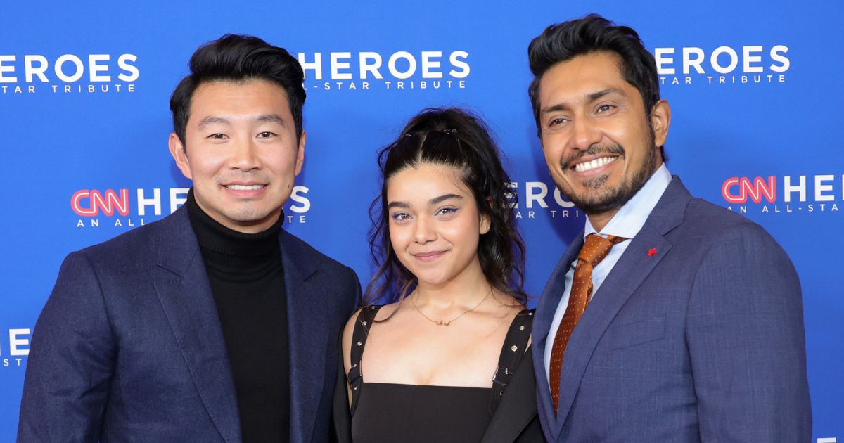 Marvel movie stars Simu Liu, left, Iman Vellani and Tenoch Huerta attend the 16th annual CNN Heroes: An All-Star Tribute at the American Museum of Natural History on Dec. 11 in New York City.