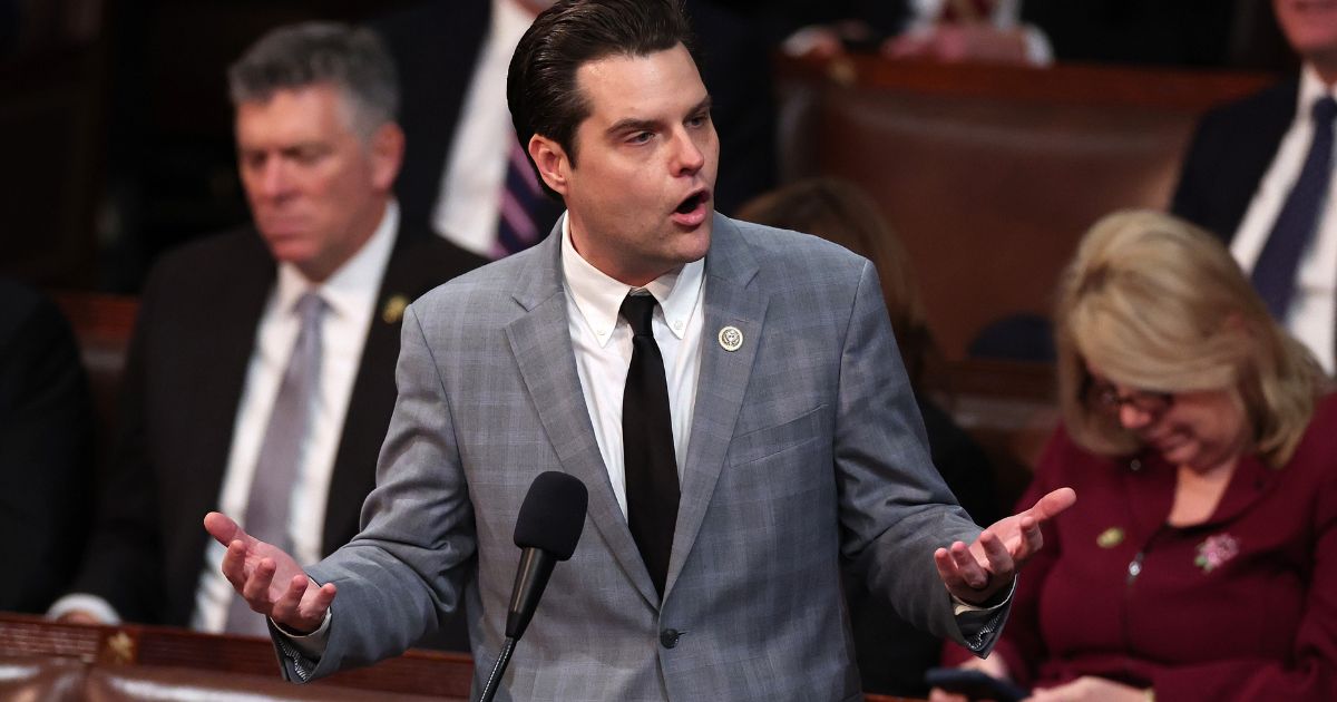Rep. Matt Gaetz delivers remarks in the House Chamber at the U.S. Capitol on Friday.