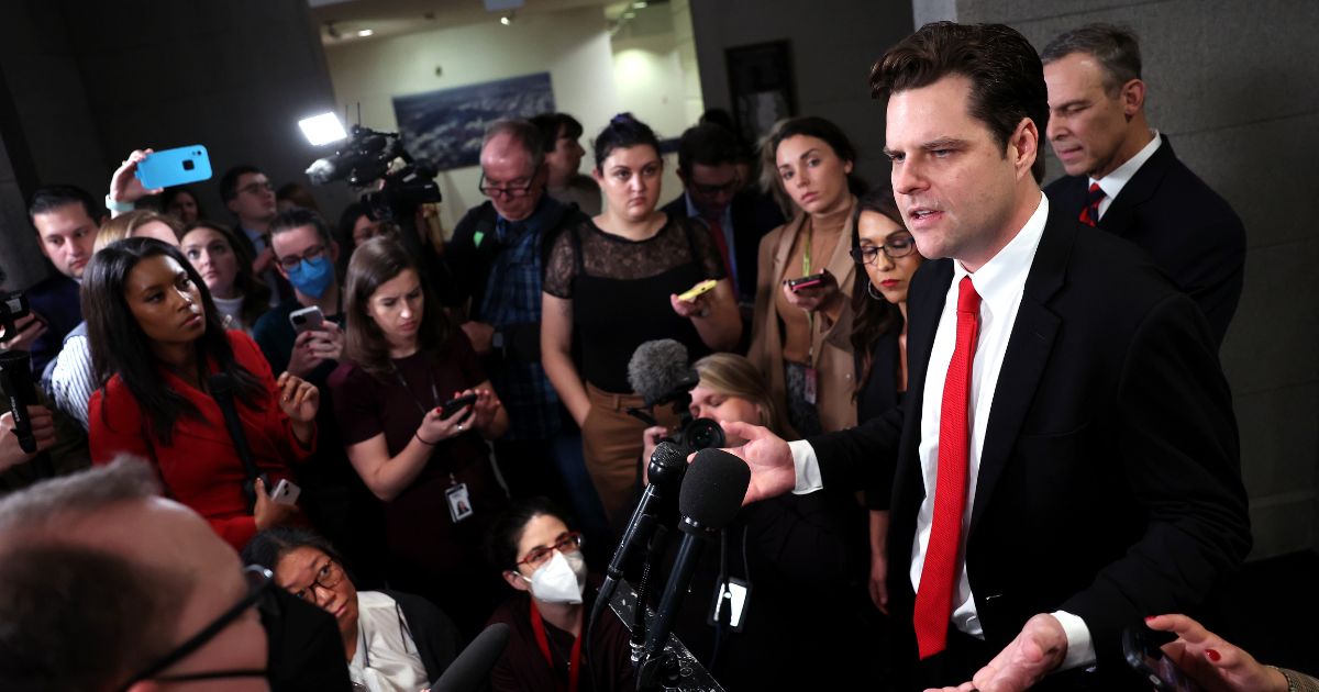Rep. Matt Gaetz speaks to reporters at the U.S. Capitol on Tuesday.