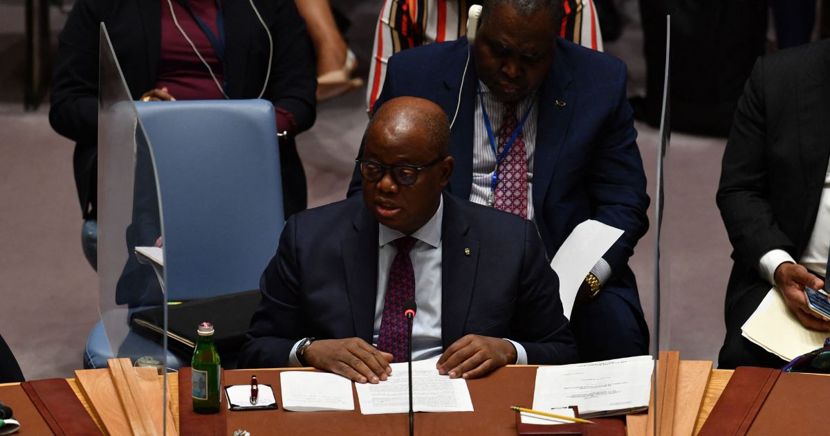 Michael Moussa Adamo, minister of foreign affairs for Gabon, attends a UN Security Council ministerial debate at UN headquarters in New York on May 19, 2022.