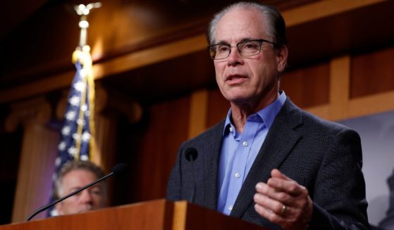 Sen. Mike Braun speaks at a news conference on government spending at the U.S. Capitol Building in Washington, D.C., on Dec. 7.