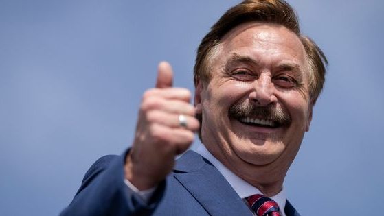 MyPillow CEO Mike Lindell attends a rally hosted by former President Donald Trump in Delaware, Ohio, on April 23, 2022.