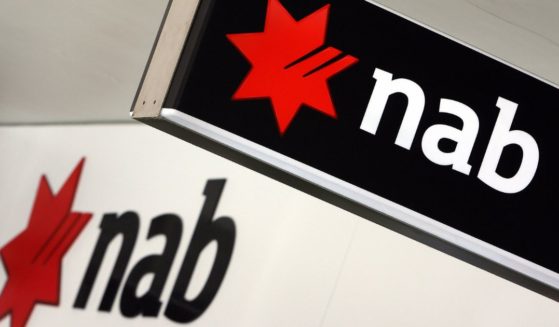 A sign for the National Australia Bank is displayed in Sydney, Australia, on Sept. 4, 2006.