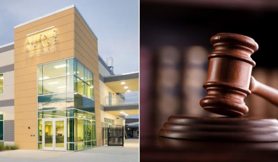 At left is Allen D. Nease High School of Ponte Vedra, Florida. At right is a stock photo of a judge's gavel.