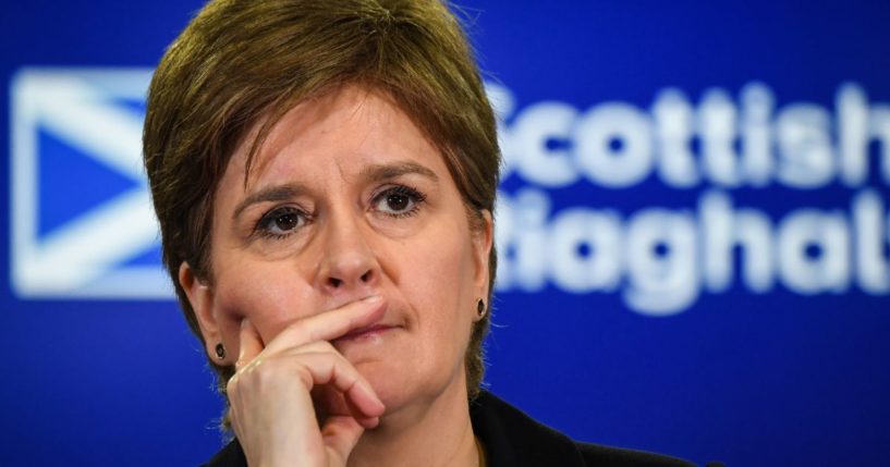 Scotland's First Minister Nicola Sturgeon addresses the media during a news conference at St Andrews House in Edinburgh, Scotland, on Monday.