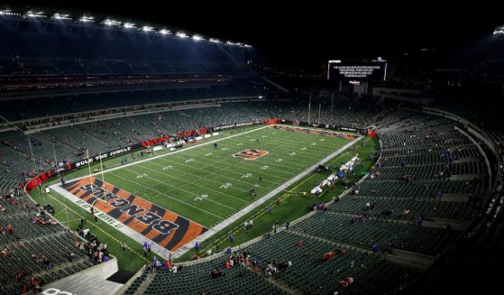 Paycor Stadium is seen after an NFL football game between the Buffalo Bills and the Cincinnati Bengals was suspended due to an injury sustained by Bills safety Damar Hamlin on Monday in Cincinnati, Ohio.