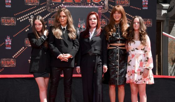 (L-R) Harper Vivienne Ann Lockwood, Lisa Marie Presley, Priscilla Presley, Riley Keough, and Finley Aaron Love Lockwood attend the Handprint Ceremony honoring Priscilla Presley, Lisa Marie Presley And Riley Keough at TCL Chinese Theatre on June 21, 2022 in Hollywood, California.