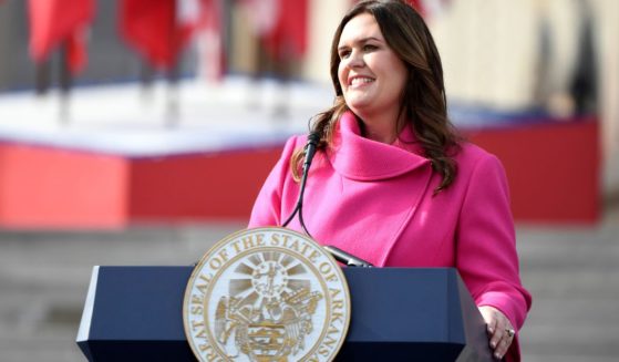 Sarah Huckabee Sanders speaks after taking the oath of office at the Arkansas Capitol in Little Rock, Arkansas, on Tuesday.