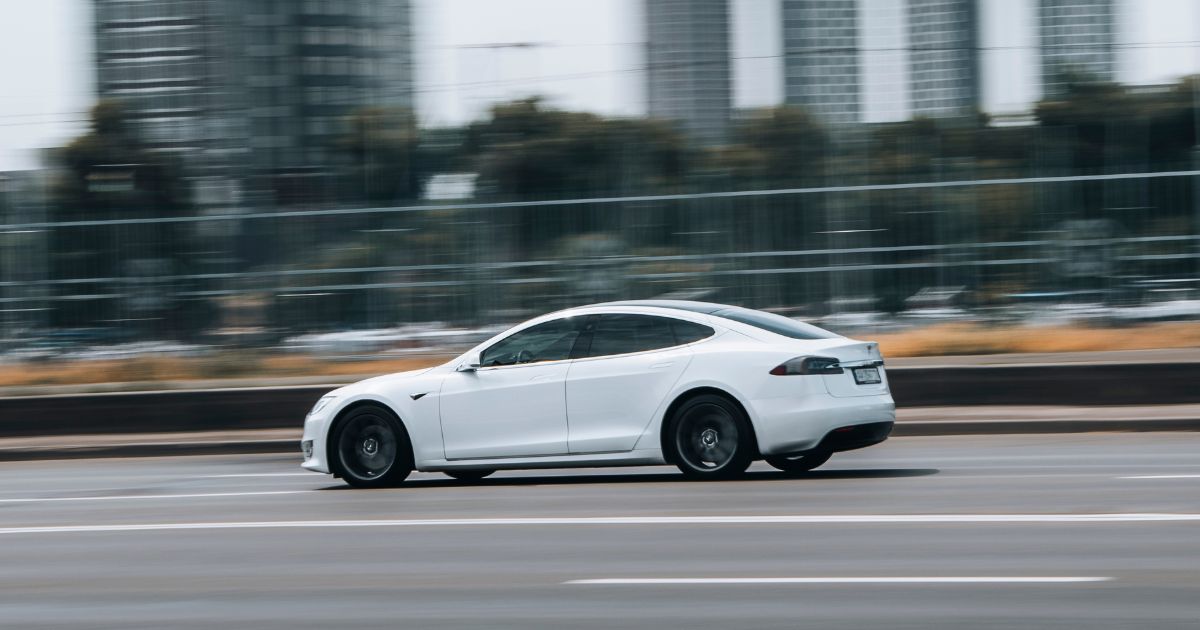 A Tesla Model S is driven near Kyiv, Ukraine, on June 27, 2021.