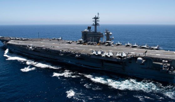 The aircraft carrier USS Theodore Roosevelt transits the Pacific Ocean while conducting routine operations in the Eastern Pacific Ocean on July 15, 2022.