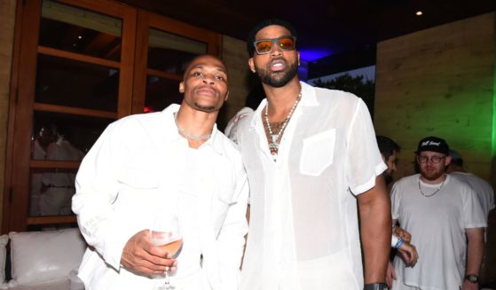 Russell Westbrook and Tristan Thompson attend the 'Red, White and Bootsy' annual July 4th bash on July 4, 2021 in Malibu, California.