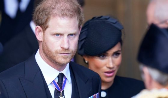 Prince Harry and Meghan, Duchess of Sussex, leave Westminster Hall in London after the coffin of Queen Elizabeth II was brought to the hall to lie in state ahead of her funeral on Sept. 14.