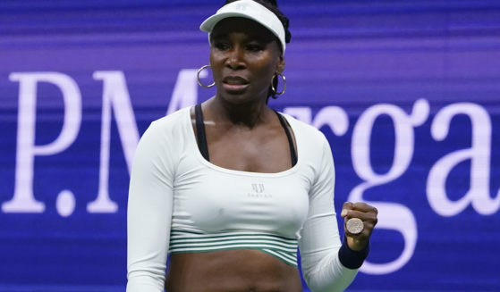 Venus Williams reacts during her first-round doubles match with her sister, Serena Williams, against Lucie Hradecka and Linda Noskova, both of the Czech Republic, at the U.S. Open on Sept. 1 in New York City.