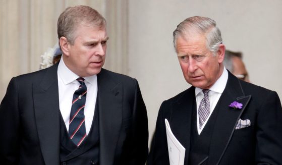 Prince Andrew, Duke of York and then-Prince Charles, Prince of Wales attend a Service of Thanksgiving to celebrate Queen Elizabeth II's Diamond Jubilee at St Paul's Cathedral on June 5, 2012, in London.