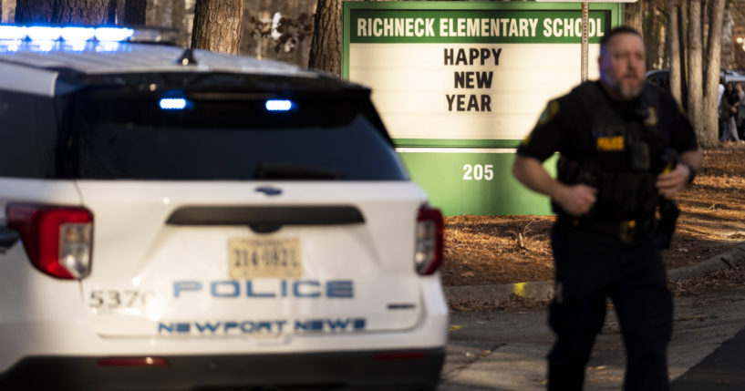Police respond to a shooting at Richneck Elementary School in Newport News, Virginia, on Friday.