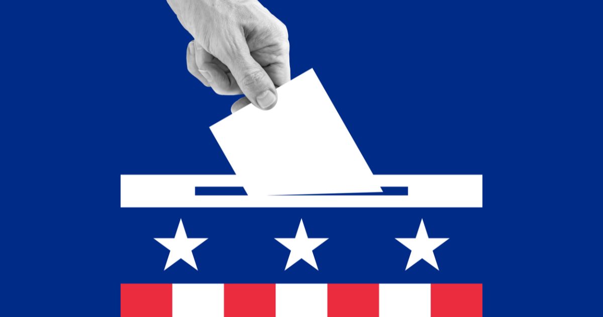 A person votes using a paper ballot in this illustration.
