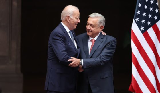 President Joe Biden and President of Mexico Andres Manuel Lopez Obrador shake hands during a welcome ceremony as part of the '2023 North American Leaders' Summit at Palacio Nacional on Monday in Mexico City, Mexico.