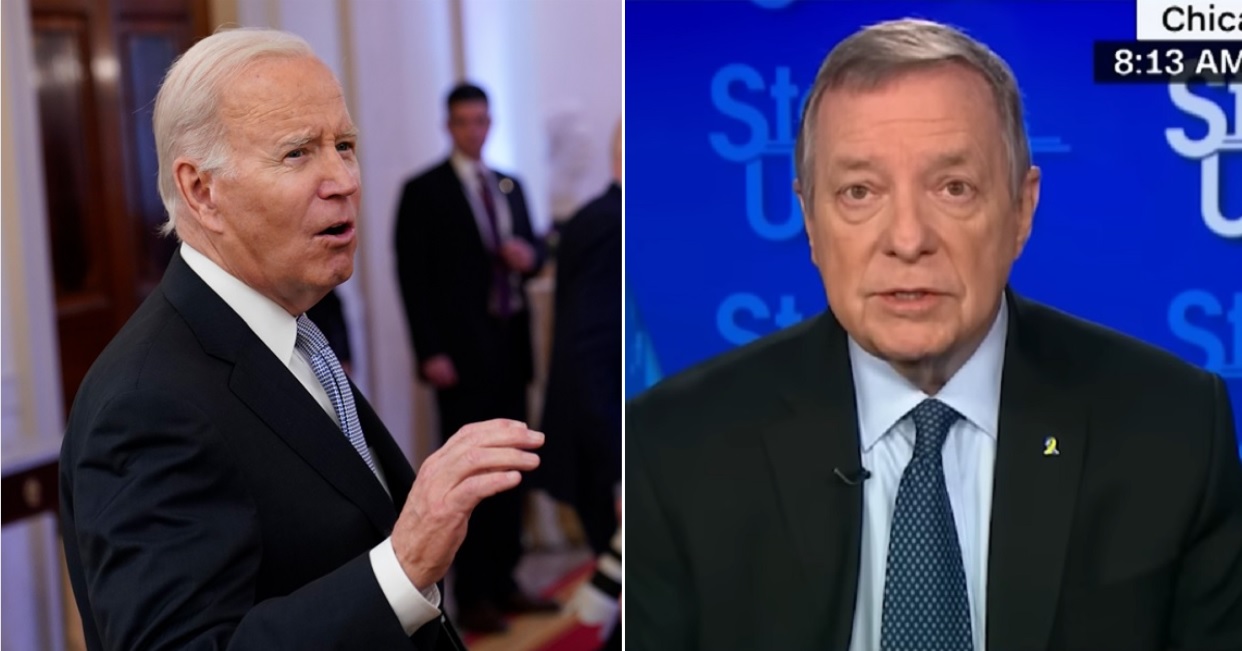 President Joe Biden, pictured left at a White House meeting last week, is at the center of a growing scandal over possession of classified documents. An appearance on CNN Sunday by Illinois Sen. Dick Durbin didn't help as much as Durbin probably though.