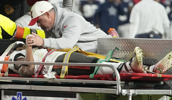 Tampa Bay Buccaneers wide receiver Russell Gage being carted off the field