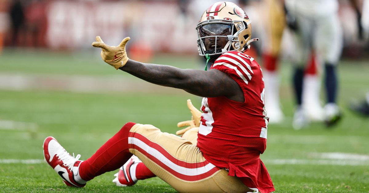 Deebo Samuel #19 of the San Francisco 49ers reacts after a run during an NFL football game between the San Francisco 49ers and the Seattle Seahawks at Levi's Stadium on Saturday in Santa Clara, California.