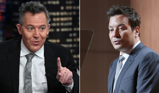 On the left, Greg Gutfeld hosts "Gutfeld!" at FOX Studios on Oct. 12, 2022, in New York City. Jimmy Fallon, right, speaks on stage at Variety's 2022 Power Of Women: New York Event Presented by Lifetime at The Glasshouse on May 5, 2022, in New York City.