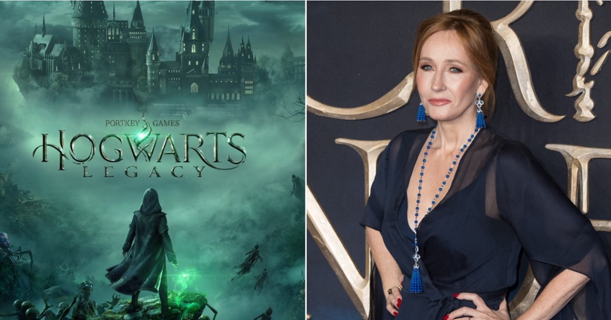 "Hogwarts Legacy," a forthcoming video game based on the "Harry Potter" universe created by author J.K. Rowling, right, has been under fire from the left.