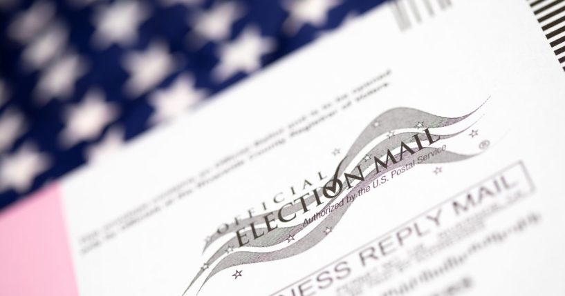 A mail-in ballot is seen in the above stock image.