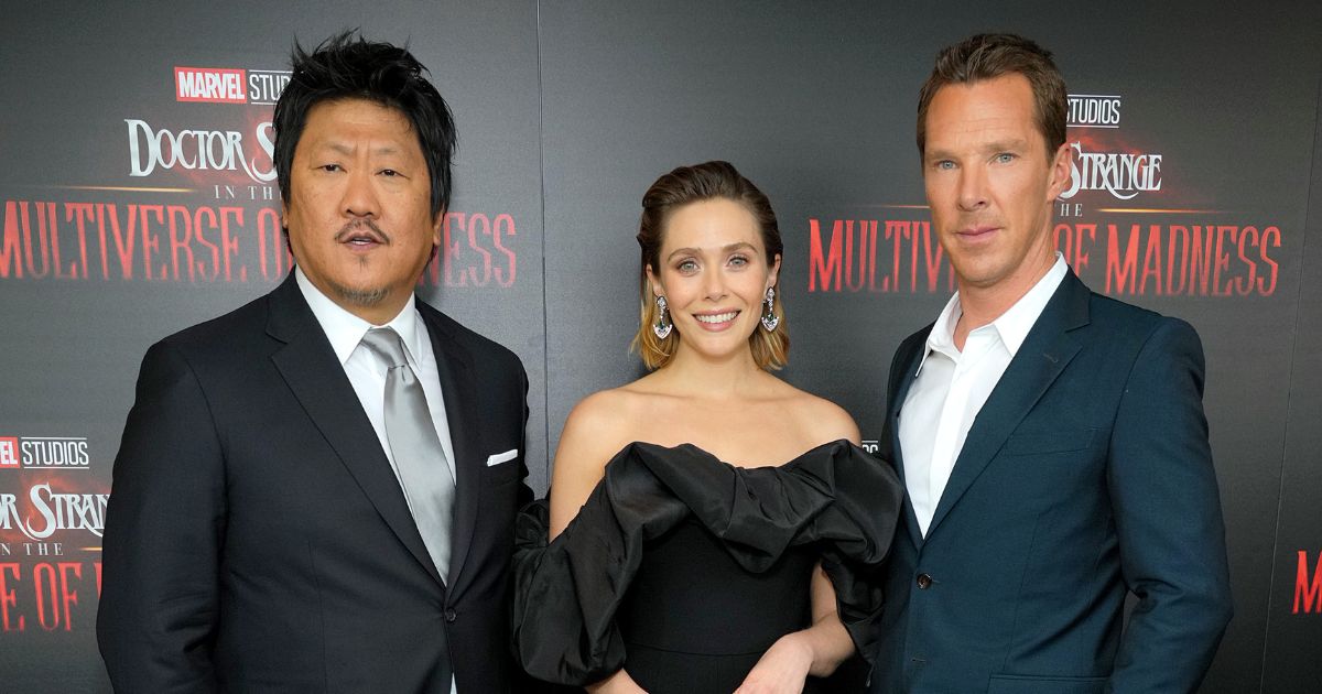 Benedict Wong, Elizabeth Olsen, and Benedict Cumberbatch attend Marvel's "Doctor Strange In The Multiverse Of Madness" New York Screening at The Gallery at 30 Rock on May 5, 2022, in New York City.