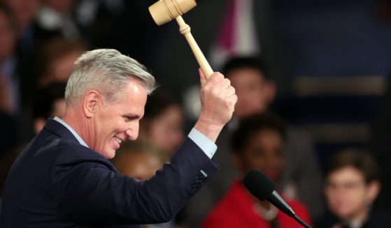 Speaker of the House Kevin McCarthy (R-CA) celebrates with the gavel after being elected as Speaker in the House Chamber at the U.S. Capitol Building on Saturday in Washington, D.C.