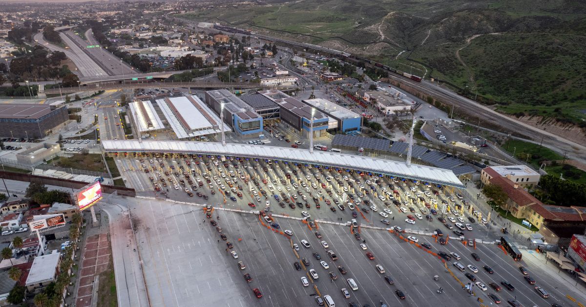 The San Ysidro crossing port at the U.S.-Mexico border is seen from Tijuana, Mexico, on Monday.