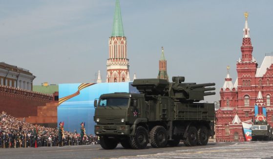 Russian Pantsir-S1 during rehearsals of the Victory Day parade on Red Square on May, 6, 2012 in Moscow, Russia.