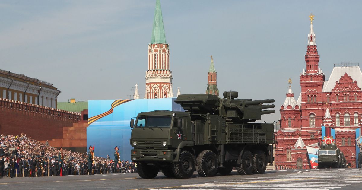 Russian Pantsir-S1 during rehearsals of the Victory Day parade on Red Square on May, 6, 2012 in Moscow, Russia.