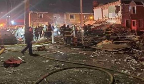 This screen shot shows the aftermath after an explosion rocked Port Richmond in Pennsylvania.