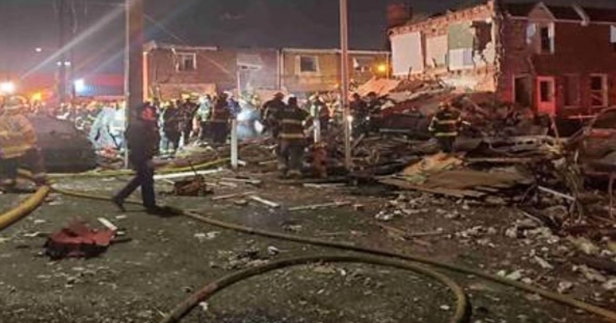 This screen shot shows the aftermath after an explosion rocked Port Richmond in Pennsylvania.