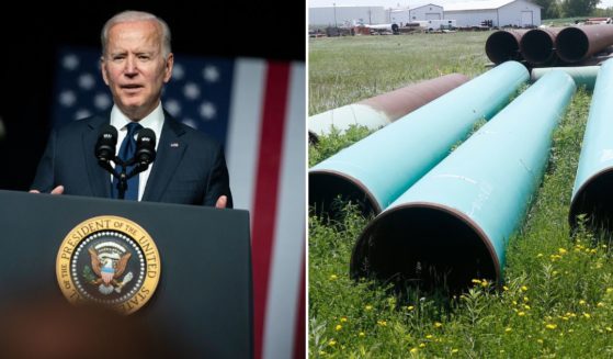 U.S. President Joe Biden and pipeline used to carry crude oil