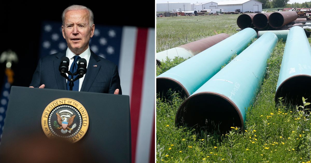 U.S. President Joe Biden and pipeline used to carry crude oil