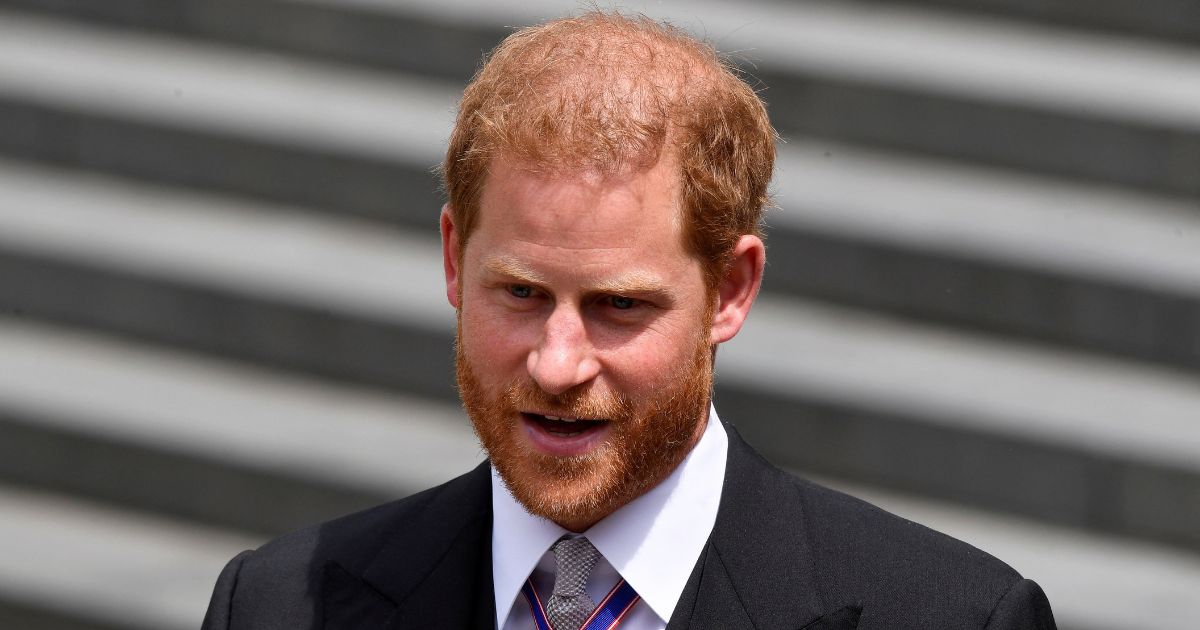 Prince Harry leaves after attending a service of thanksgiving for the reign of Queen Elizabeth II at St Paul's Cathedral in London on June 3.