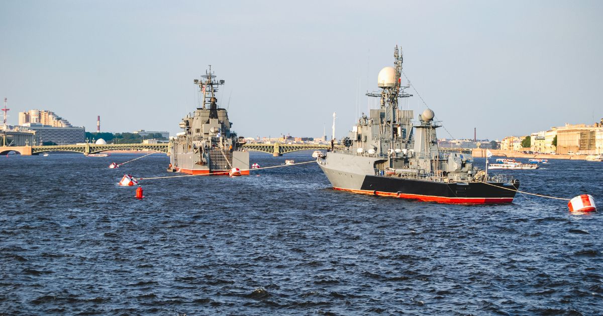 The above image is of a Russian ship in St. Petersburg, Russia.