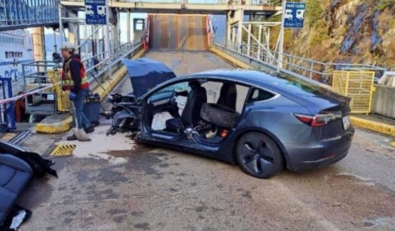 A Tesla crashed into a ferry in Vancouver, British Columbia, on Saturday.