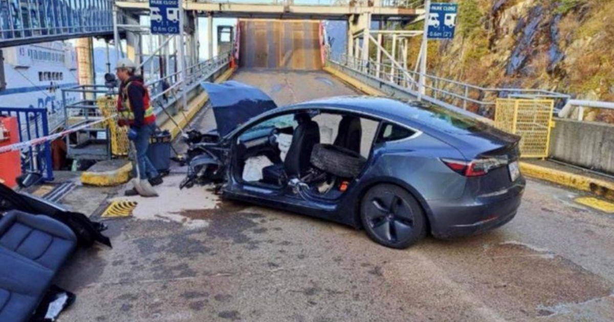 A Tesla crashed into a ferry in Vancouver, British Columbia, on Saturday.