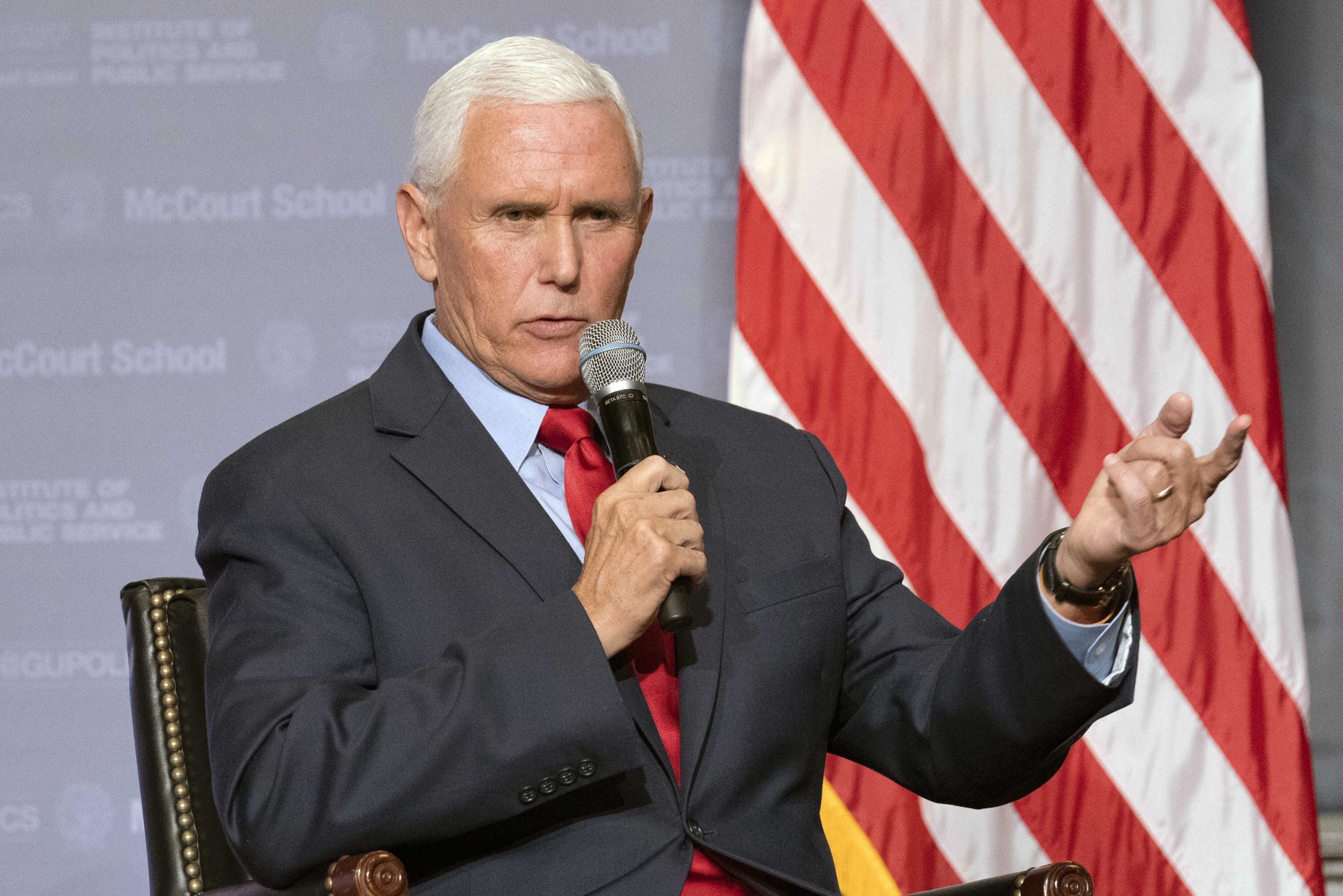 The home of former Vice President Mike Pence, seen in a file photo from October, is the focus of an FBI search, an anonymous source told the Associated Press.