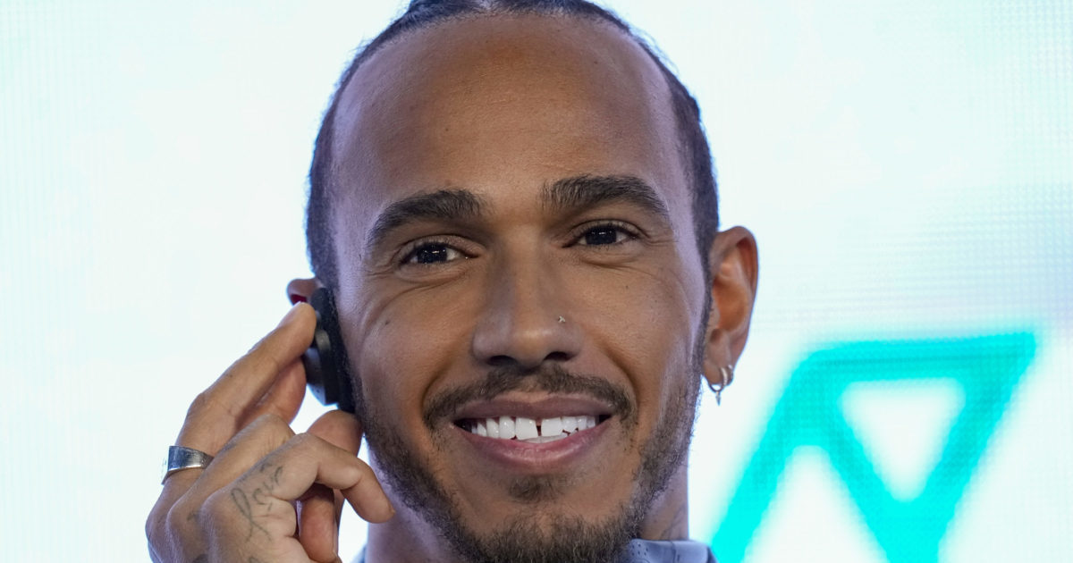 Lewis Hamilton of Britain listening to a question during a news conference
