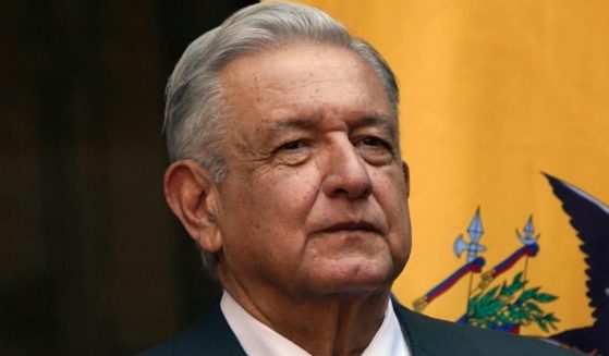 President Andrés Manuel López Obrado of Mexico attends the welcoming ceremony for Ecaudor's President Guillermo Lasso at the National Palace in Mexico City on Nov. 24, 2022.